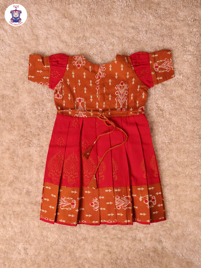 Light Brown & Pink - Girls Readymade Long Frock