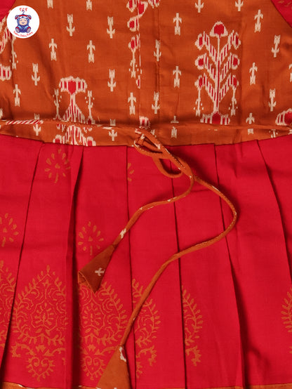 Light Brown & Pink - Girls Readymade Long Frock