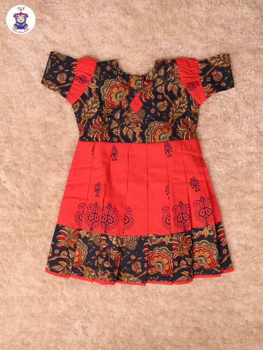 Blue & Pink Floral - Girls Readymade Long Frock
