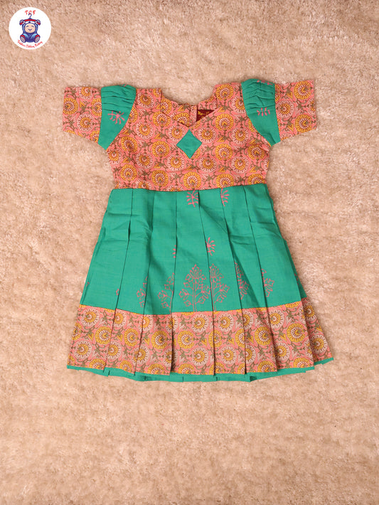 Light Pink & Green -  Girls Readymade Long Frock
