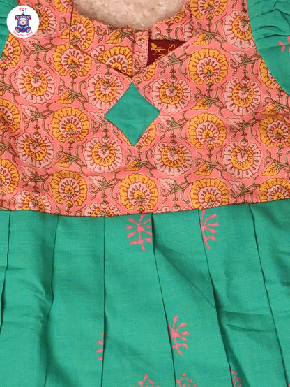 Light Pink & Green -  Girls Readymade Long Frock