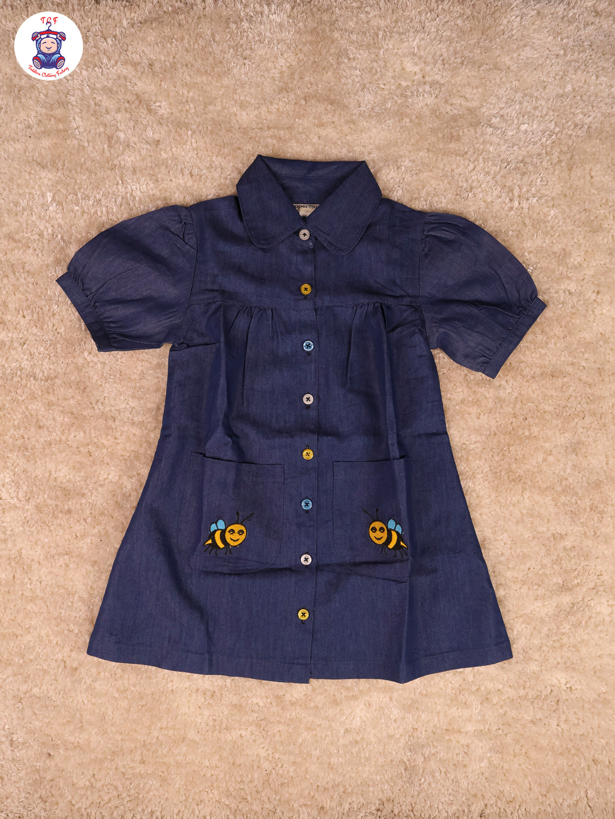 Blue - Denim Girls Printed Frock