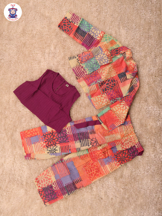Purple - Girls Casual Top pant with overcoat