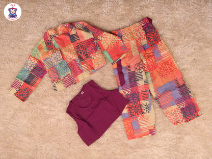 Purple - Girls Casual Top pant with overcoat