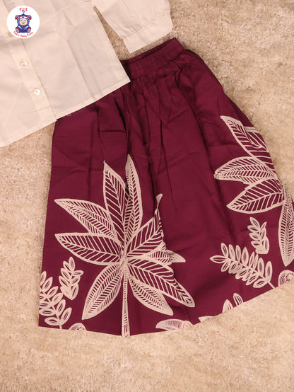 Wine - Crop Top & With Floral Skirt