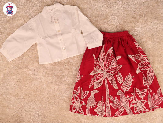 Red - Crop Top & With Floral Skirt