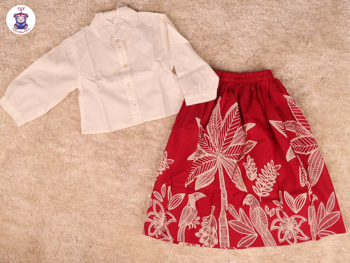 Red - Crop Top & With Floral Skirt