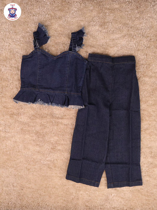 Navy Blue - Denim Solid Top and Jean Pant