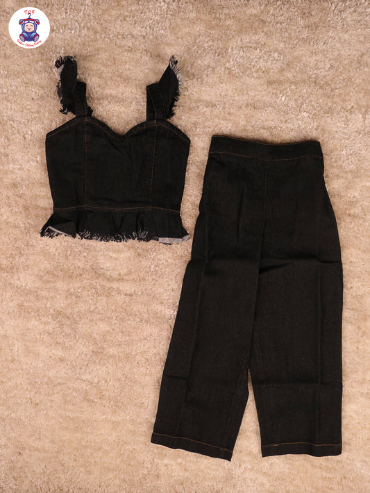 Black - Denim Solid Top and Jean Pant