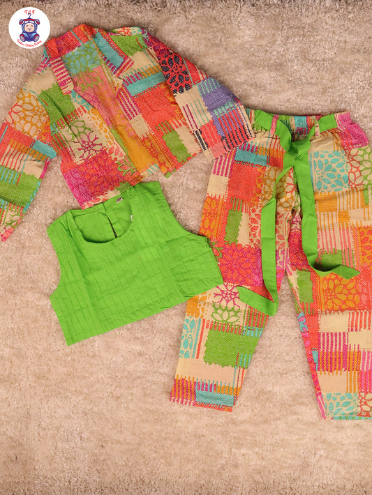 Green - Girls Casual Top pant with overcoat