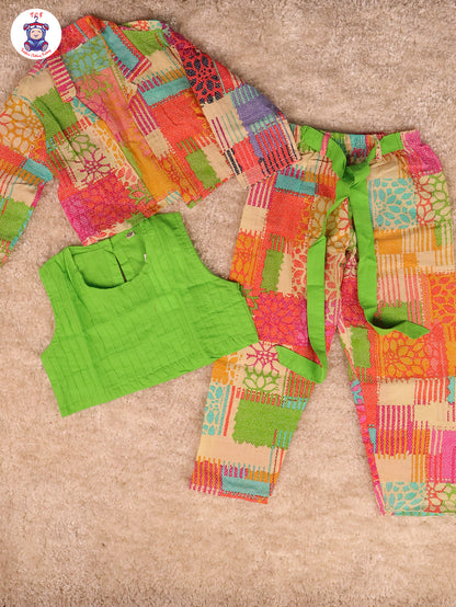 Green - Girls Casual Top pant with overcoat