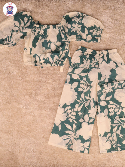 Green - Floral Crop Top & Pant