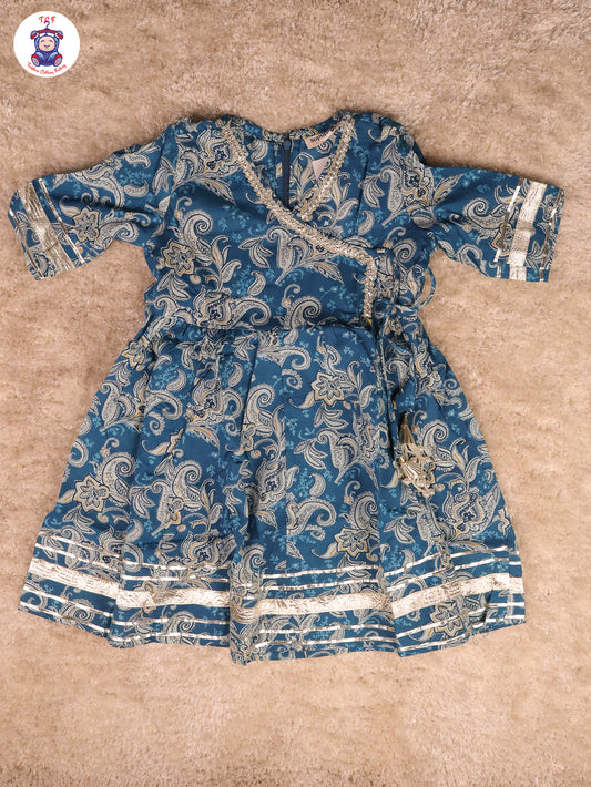 Blue - Printed Anarkali Kurti With Pant