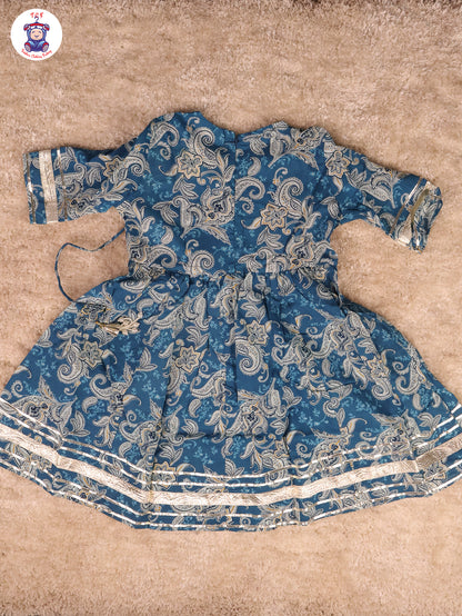 Blue - Printed Anarkali Kurti With Pant