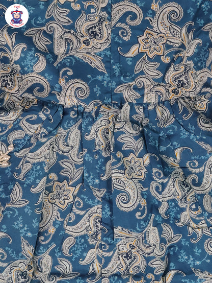 Blue - Printed Anarkali Kurti With Pant