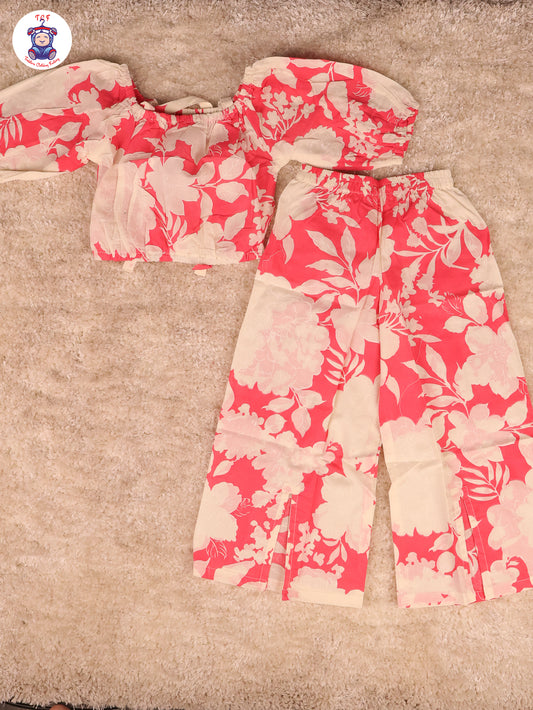 Pink - Floral Crop Top & Pant