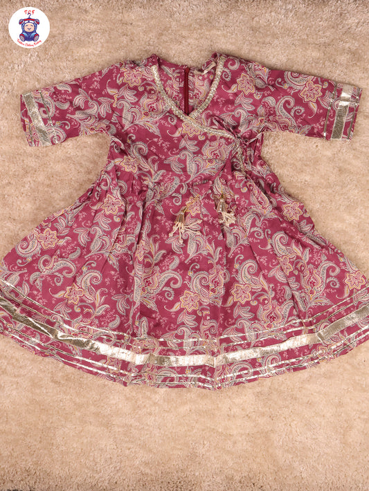Purple - Printed Anarkali Kurti With Pant