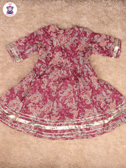 Purple - Printed Anarkali Kurti With Pant