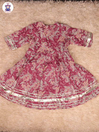 Purple - Printed Anarkali Kurti With Pant