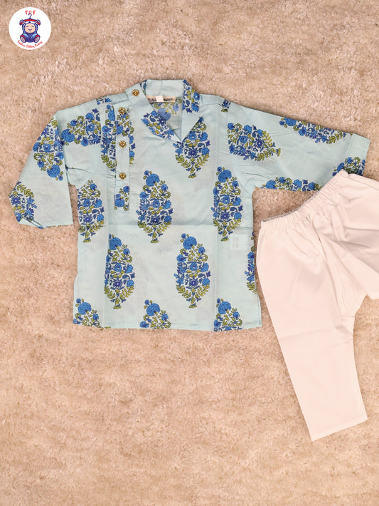 Blue - Boys Printed Kurta With Pant