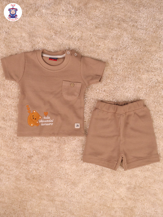 Light Brown - Teddy Bear T-Shirts With Shorts