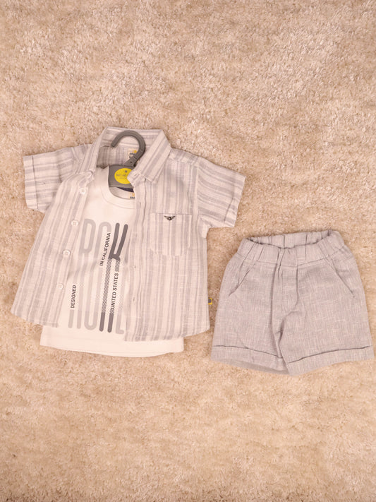 Grey & White T-Shirts With Shirt and Shorts