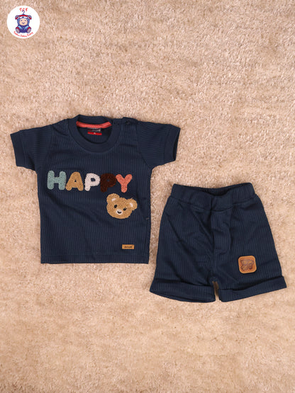 Blue - Happy Teddy Bear T-Shirts With Shorts
