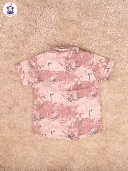 Pink & Grey Half Sleeves Shirts & Shorts Set With Suspender & Bow