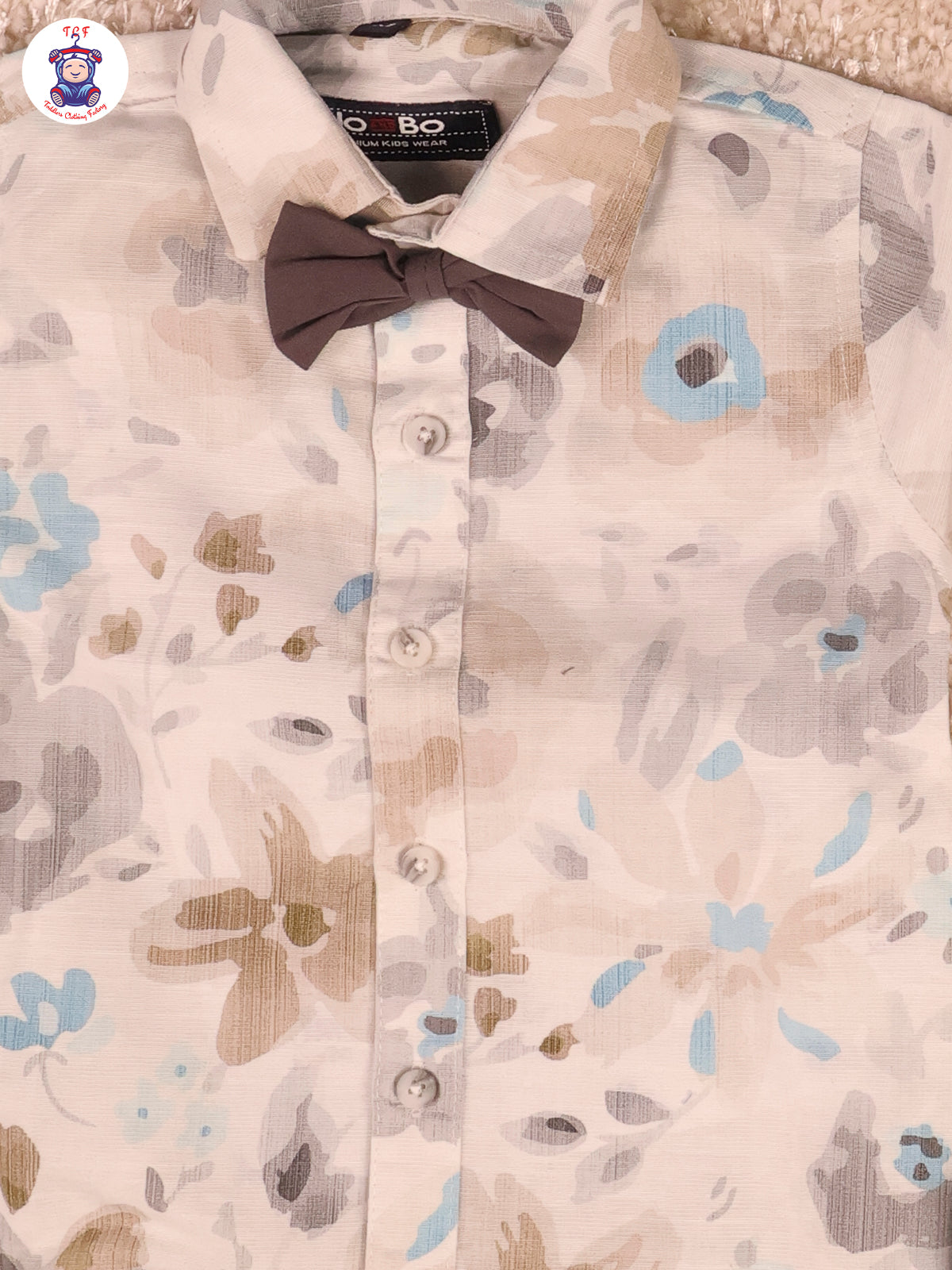 White Floral & Grey  Half Sleeves Shirts & Shorts Set With Suspender & Bow