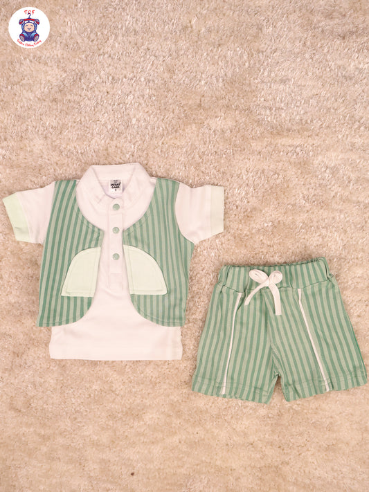 White & Lite Green - T-Shirts & Shorts