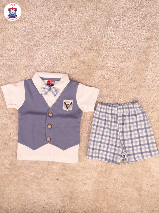 Grey - Collor T-Shirts & Shorts With Jacket & Bow