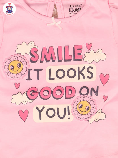 Pink & Half White - Girls Tshirts & Shorts