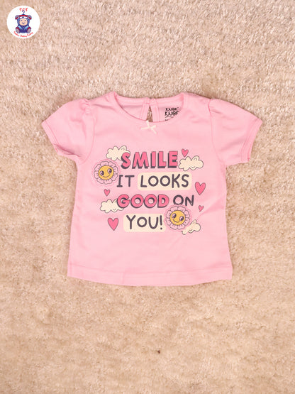 Pink & Half White - Girls Tshirts & Shorts