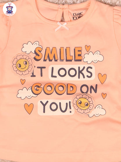 Baby Pink & Half White - Girls Tshirts & Shorts