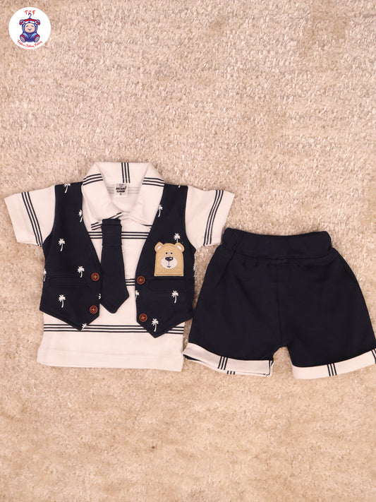 White & Navy Blue - T-Shirts & Shorts