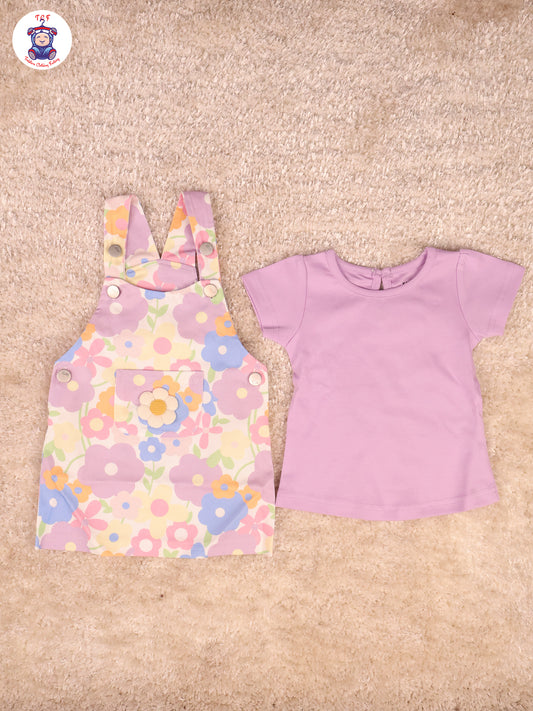 Lavender Floral - Girls Frocks With T-Shirt