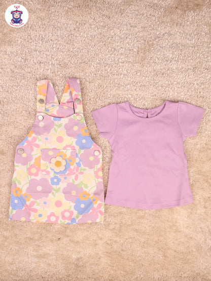 Lavender Floral - Girls Frocks With T-Shirt
