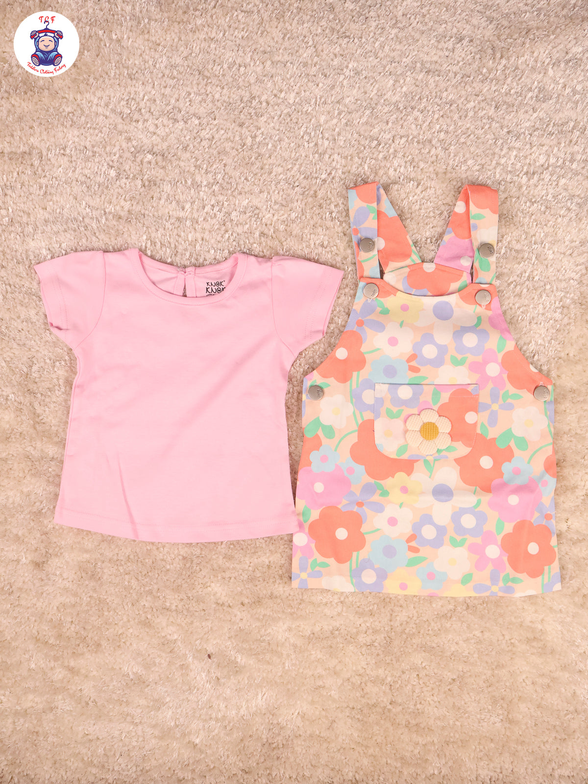 Pink Floral - Girls Frocks With T-Shirt