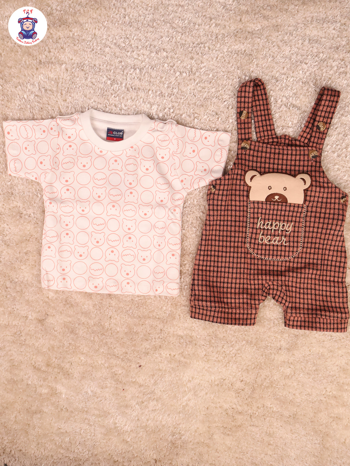 Orange Happy Bear - Checks Jumpsuits