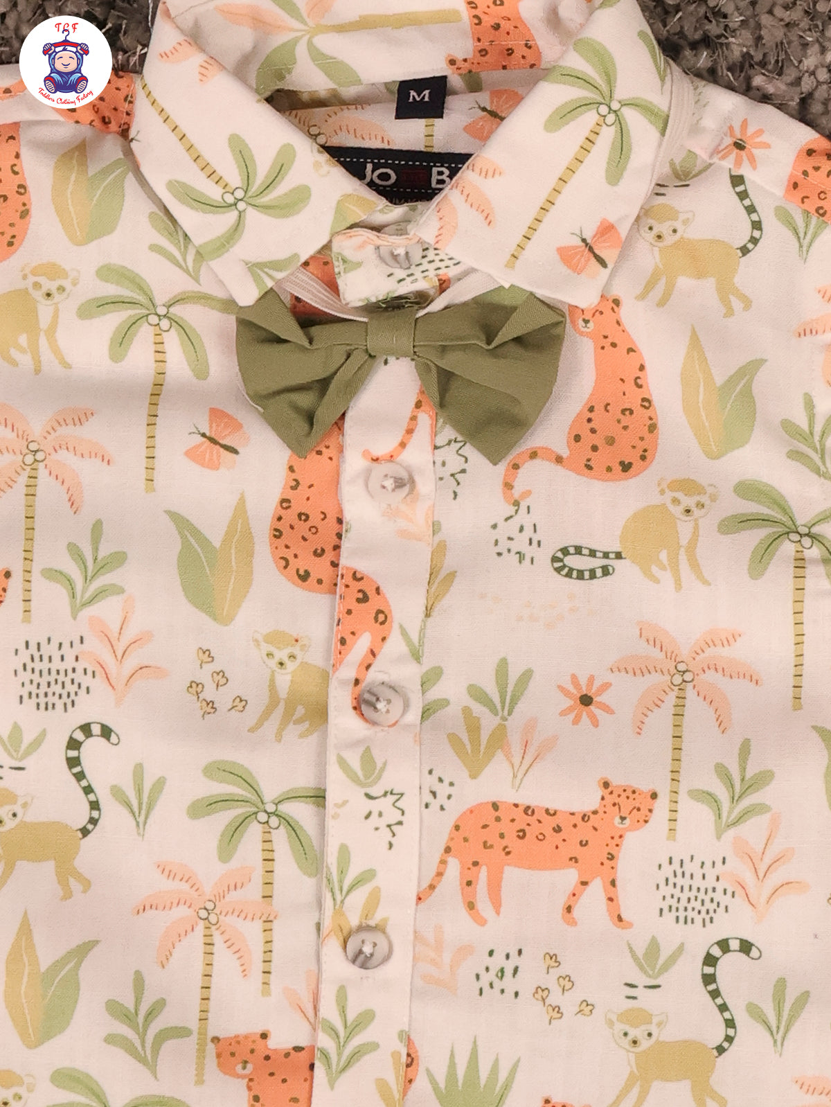 Orange Cheetah & Green - Half Sleeves Shirts & Shorts Set With Suspender & Bow