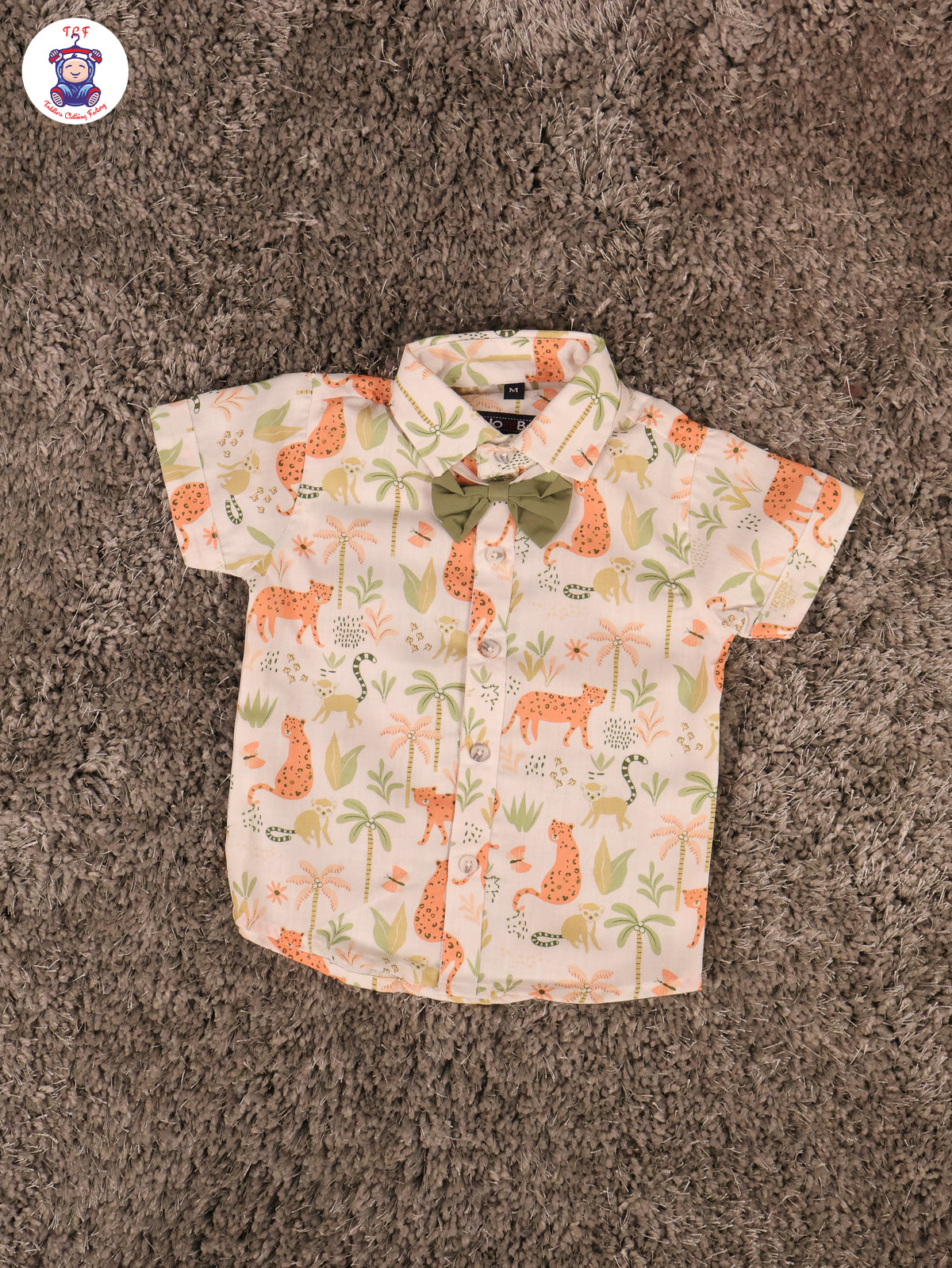 Orange Cheetah & Green - Half Sleeves Shirts & Shorts Set With Suspender & Bow