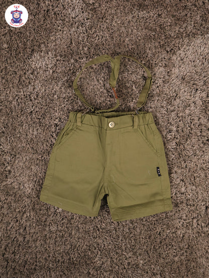 Orange Cheetah & Green - Half Sleeves Shirts & Shorts Set With Suspender & Bow