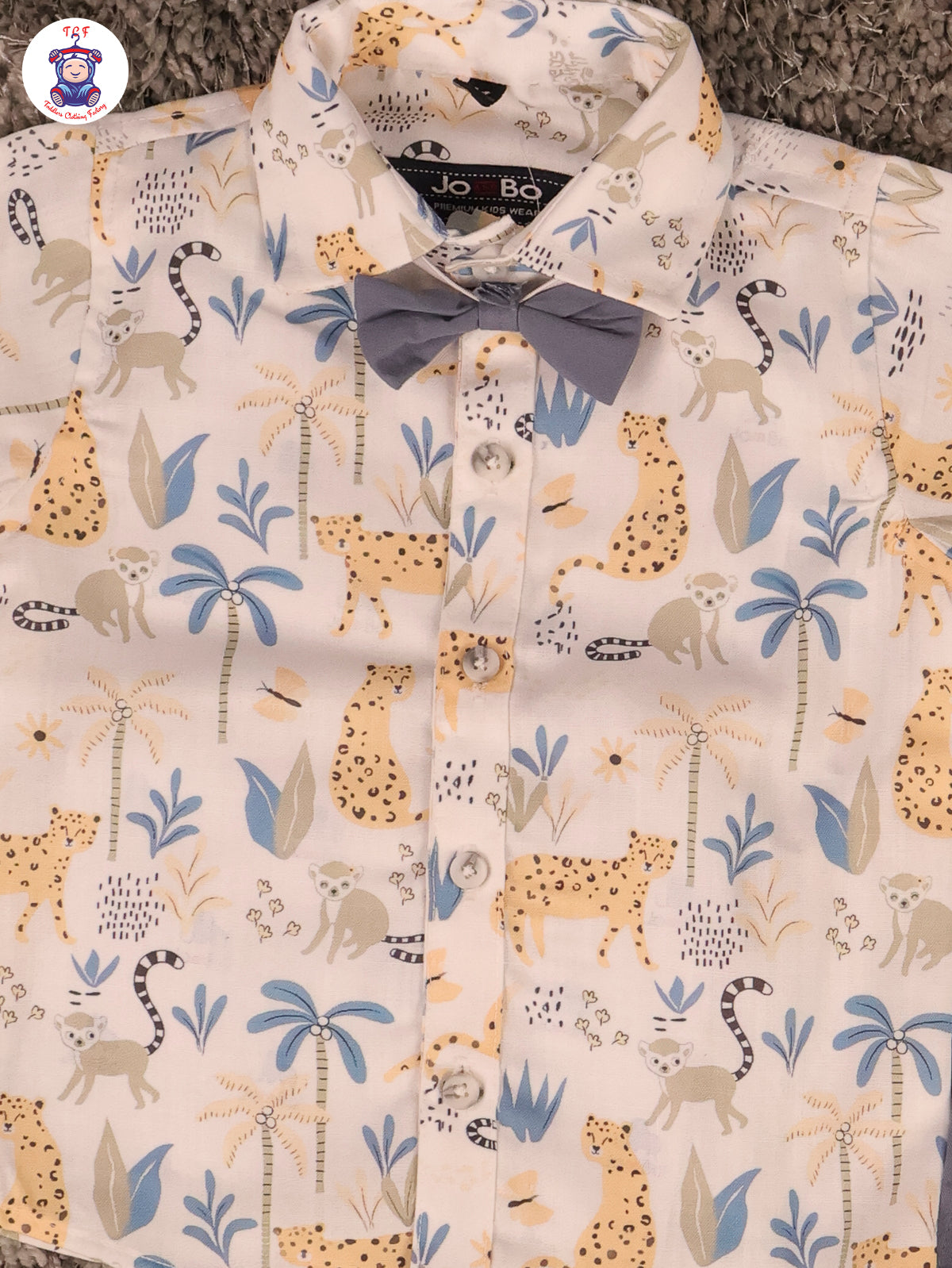 Blue Cheetah & Green - Half Sleeves Shirts & Shorts Set With Suspender & Bow