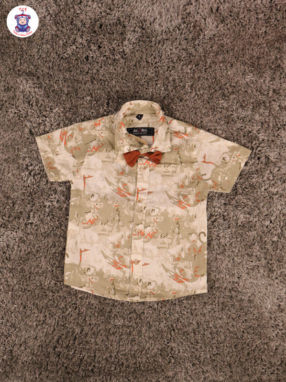 Green & Brown Half Sleeves Shirts & Shorts Set With Suspender & Bow
