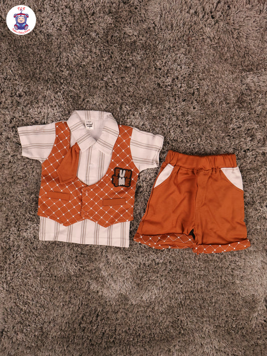 Brown - Collor T-Shirts & Shorts With Jacket & Tie