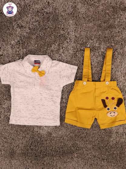 White & Yellow  -  Collor Shirts With Bow Jumpsuits