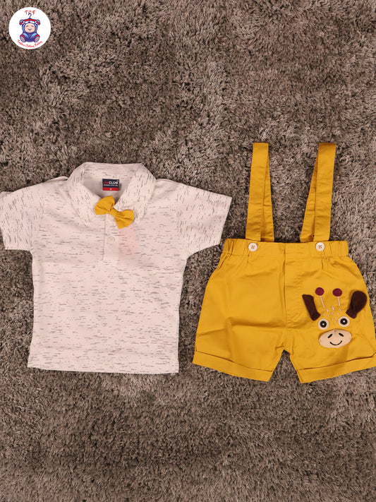 White & Yellow  -  Collor Shirts With Bow Jumpsuits
