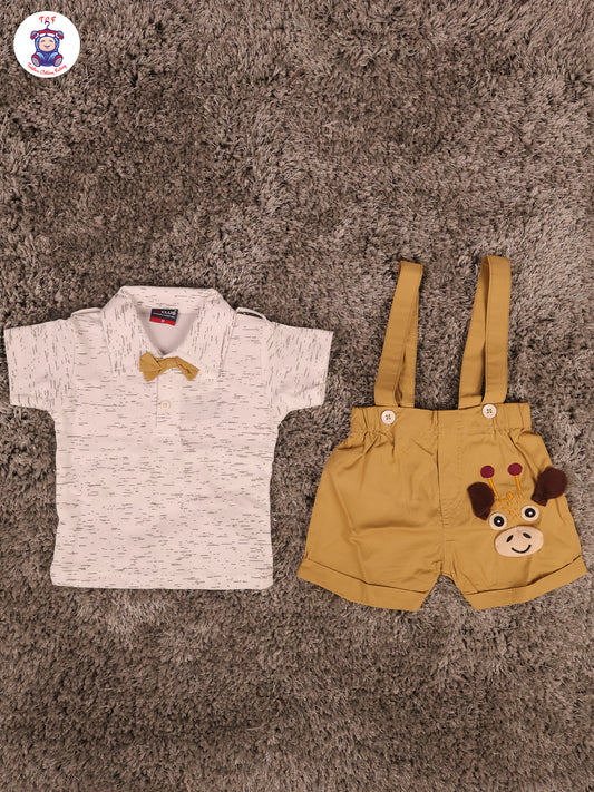 White & Brown  -  Collor Shirts With Bow Jumpsuits