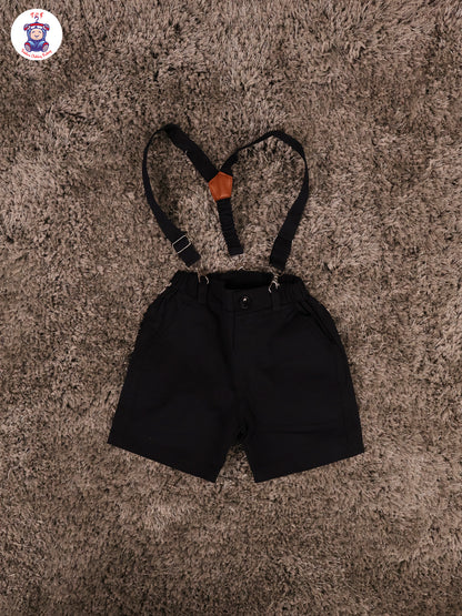 Orange & Black Half Sleeves Shirts & Shorts Set With Suspender & Bow