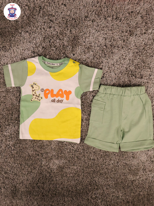 Green & White - Play All Day Tshirt & Shorts